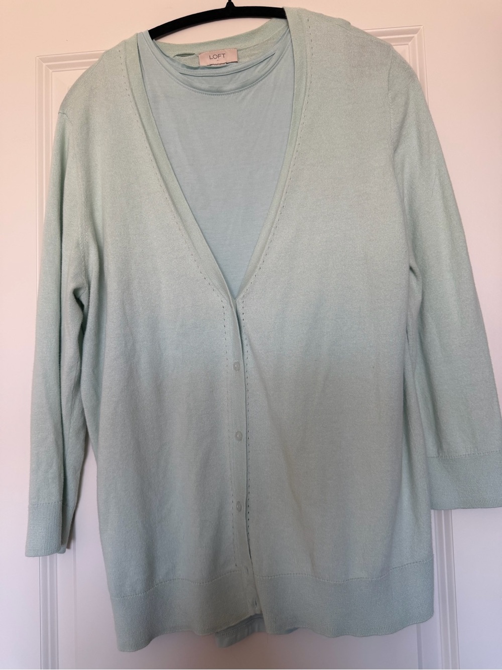 LOFT Mint Green V-Neck Button Cardigan